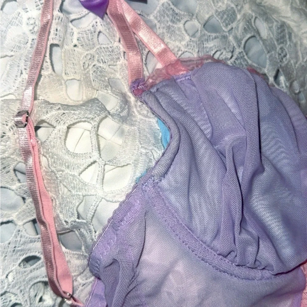 Frilly Micro Mesh Sugar Thrillz Corset Bustier Cotton Candy Pink Purple Cami med - Picture 5 of 8